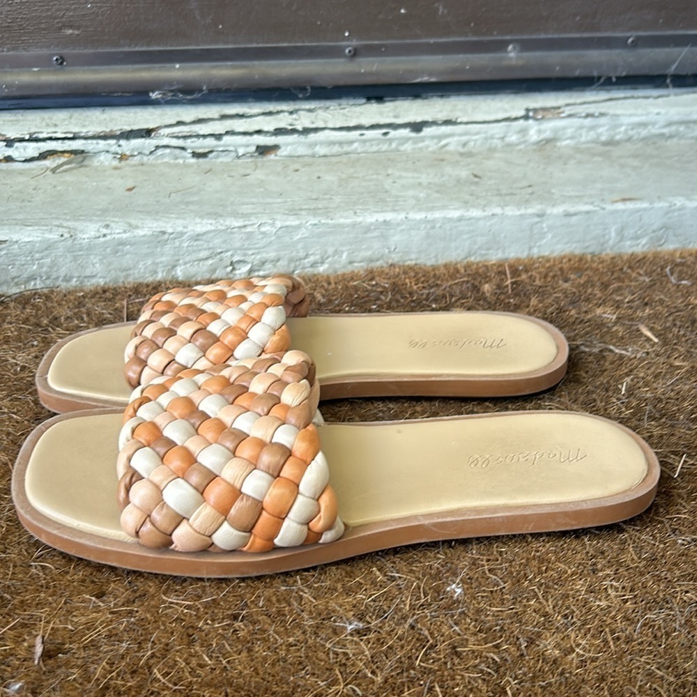 Madewell The Suzi Puffy Woven Leather Sandals Sz 9 Slides Vacation Cruise Boho View 3